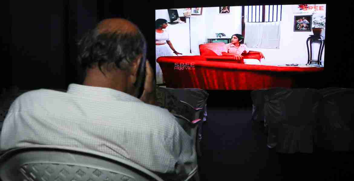 'എന്റെ കേരളം' പ്രദർശന വിപണന മേളയിൽ സംസ്ഥാന ചലച്ചിത്രവികസന കോർപ്പറേഷൻ (കെഎസ്എഫ്ഡിസി) ഒരുക്കിയ മിനി തിയ്യറ്റർ 