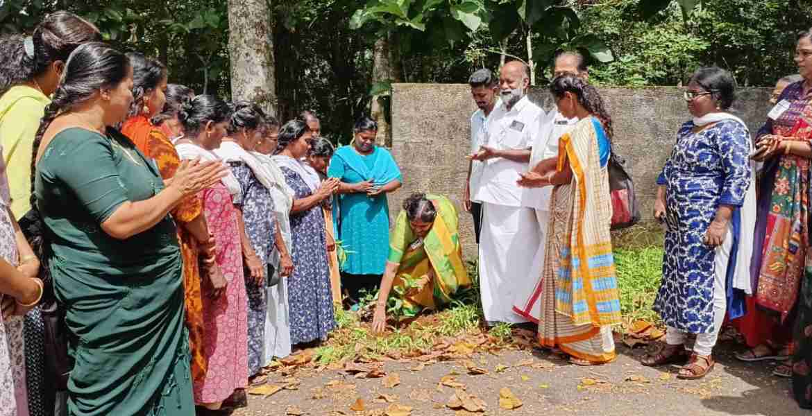 കാഞ്ഞിരമറ്റം വാർഡിലെ പരിസ്ഥിതി ദിനാഘോഷം ഫലവൃക്ഷത്തൈ നട്ടുകൊണ്ട് ഗ്രാമപഞ്ചായത്ത് പ്രസിഡന്റ് സിന്ധു അനിൽകുമാർ ഉദ്ഘാടനം ചെയ്യുന്നു.
