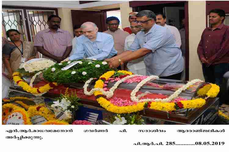 Governor P. Sathasivam  paying tribute to NR Madhava Menon